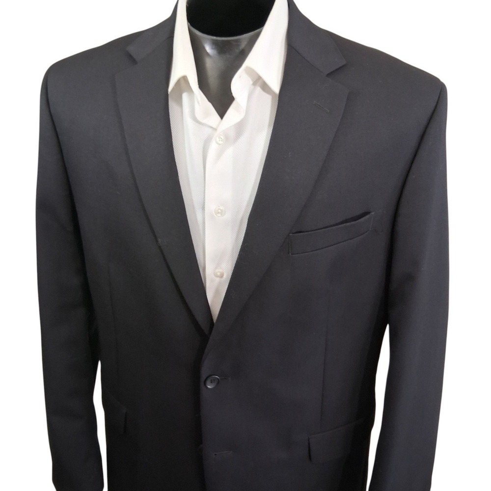 Pronto Uomo Blazer 46L Solid Black 100% Wool Two Button Sport Coat Double Vent